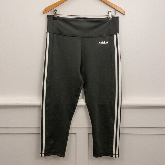 Adidas Climalite 3-Stripes Cropped Leggings – Dark Green, Size L - Picture 1 of 3